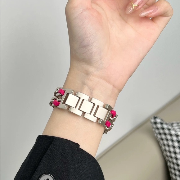 NEW Strap Chain Leather Stainless Band For Apple Watch - DPS - Picture 4 of 16